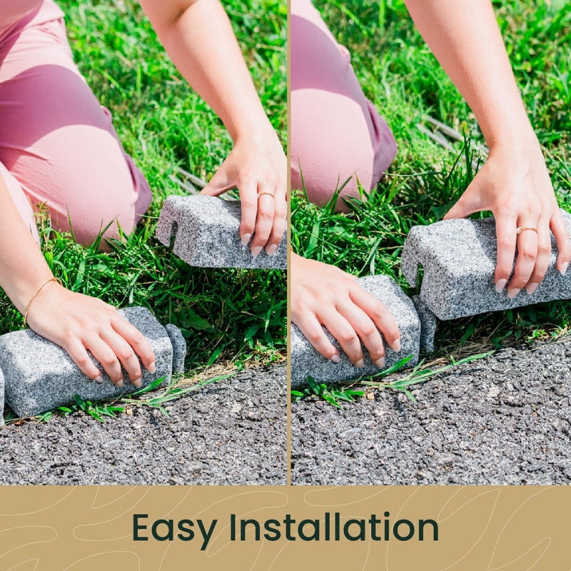 Beuta Landscape Edging | Garden Edging Border | Faux Stone Bricks for Lawn edging, Flower beds, Pathways & Yard Edging– 4 Packs | Each Section Has 6 Bricks 48"L x 4"W x 2.25"H | 12 Spikes |Greystone - Image 3